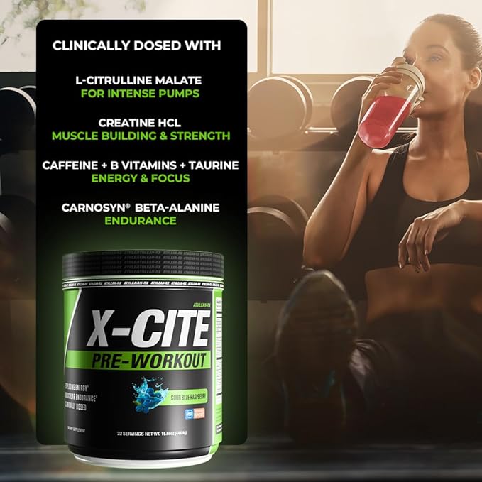 X-CITE Pre-Workout by ATHLEAN-X - Enhanced Formula with Beta-Alanine, Creatine & Caffeine for