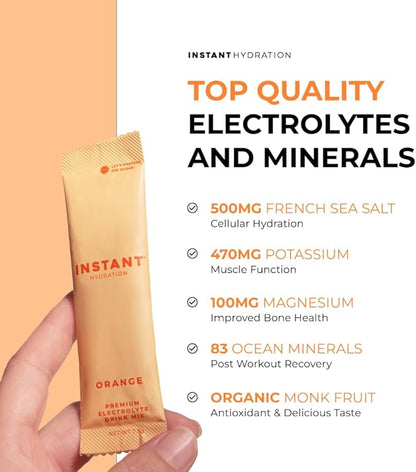 Instant Hydration Electrolytes Powder Packets - Citrus Orange Drink Mix - Zero Sugar - Keto, Vegan