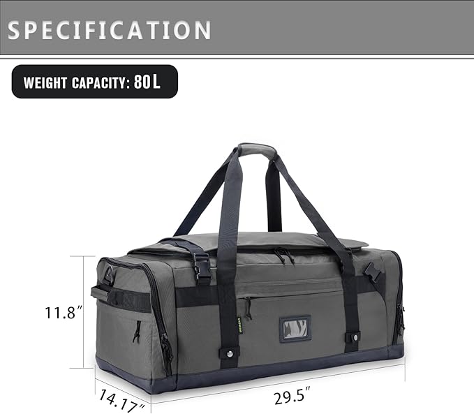 Large Duffle Bag for Travel - Men & Women, Foldable Gym Duffle Backpack, Heavy Duty Tactical