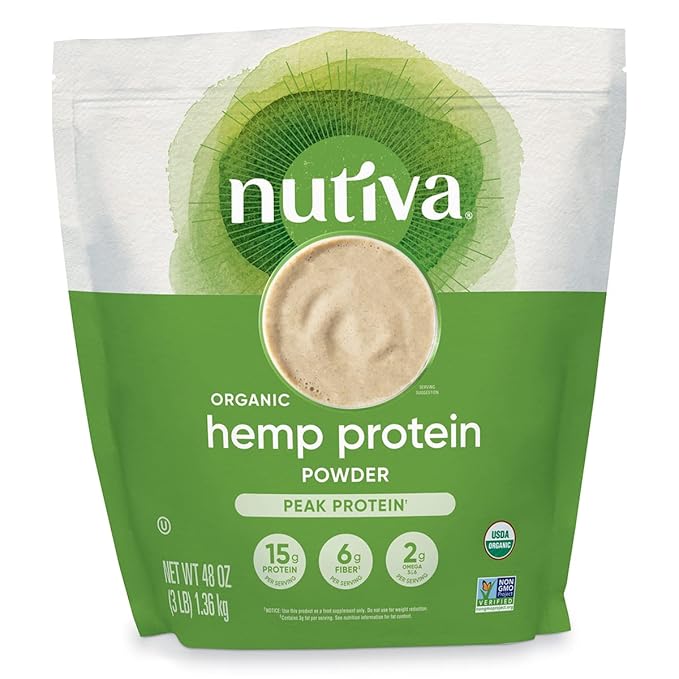 Nutiva Organic Cold-Pressed Raw Hemp Seed Protein Powder, Peak Protein, 3 Pound, USDA Organic