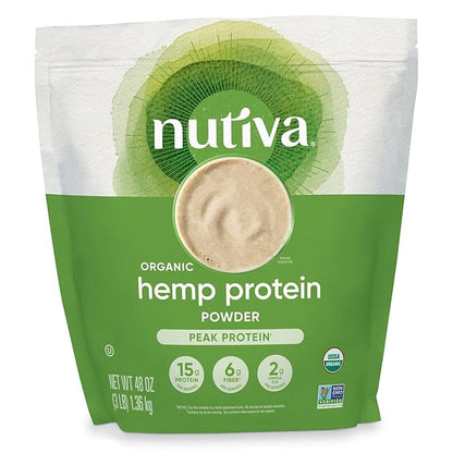Nutiva Organic Cold-Pressed Raw Hemp Seed Protein Powder, Peak Protein, 3 Pound, USDA Organic