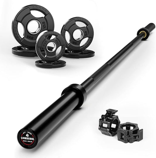 LIONSCOOL Premium 4ft/4.9ft/6ft Barbell for Strength Training and Olympic Weightlifting, 2 Inch Bar