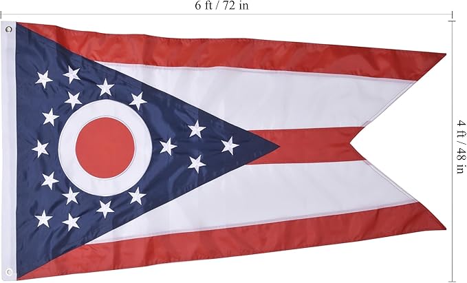 Ohio State Flag 4x6 Ft, Deluxe Embroidered Premium Polyester Durable OH Outside Flag