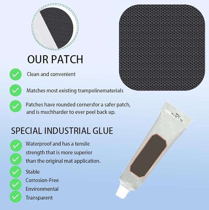 Heavy-Duty Trampoline Patch Repair Kit: 6 Self-Adhesive Patches (2 Square+2 Rectangular+2 Round)
