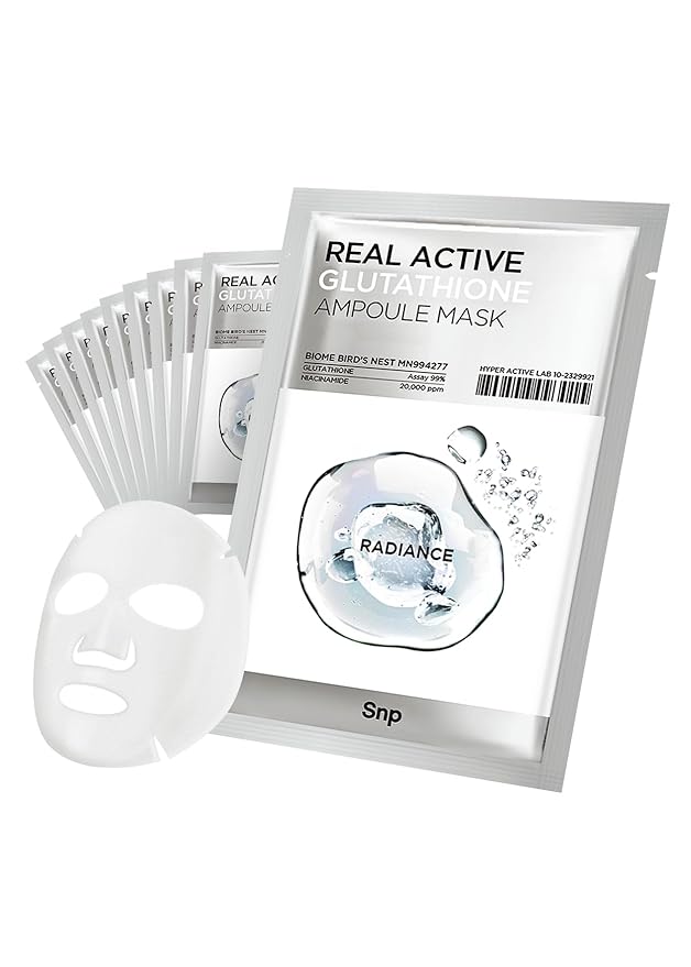 SNP Real Active Glutathione Ampoule Sheet Mask | Vegan Face Mask with Glutathione & Niacinamide |