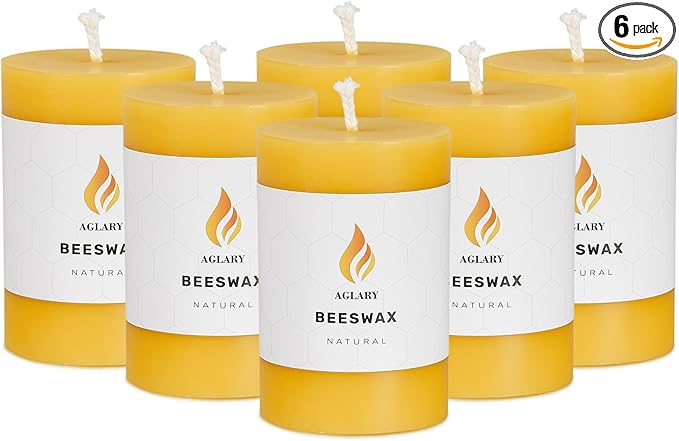 6PCS Beeswax Pillar Candles,Large Handmade Pure Beeswax Candle,Long Lasting Burn Time，Unscented