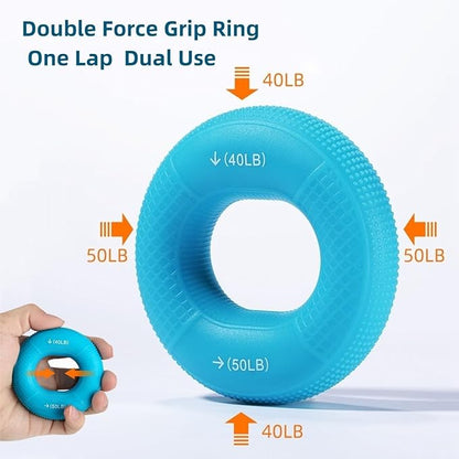 Grip Strength Trainer,Silicone Hand Grip Strengthener Ring,Finger Grip Workout - Double Force Grip
