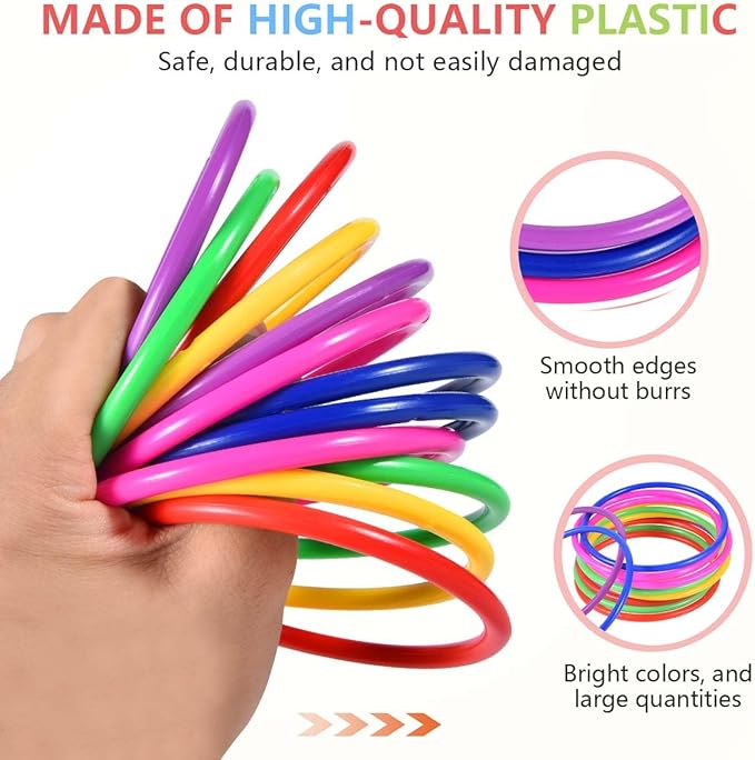 OBTANIM 24 Pcs Plastic 3 Inch Ring Toss Game for Kids and Outdoor Toss Rings for Speed and Agility
