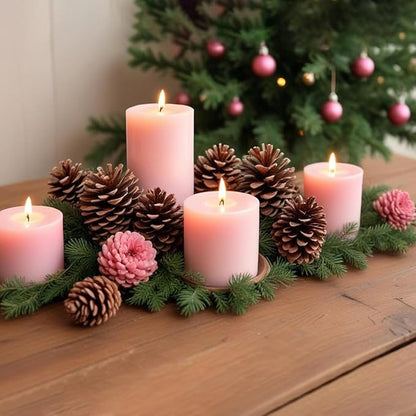 6 Packs 2.75x3.25 Inch Pink Pillar Candles, Unscented Dripless Non-Toxic Pastel Colored Smokeless