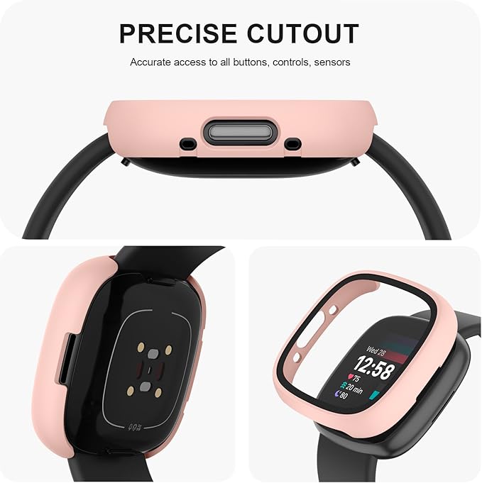 Vancle Case for Fitbit Versa 4 / Fitbit Sense 2, 4-Pack Screen Protector Tempered Glass Full Around