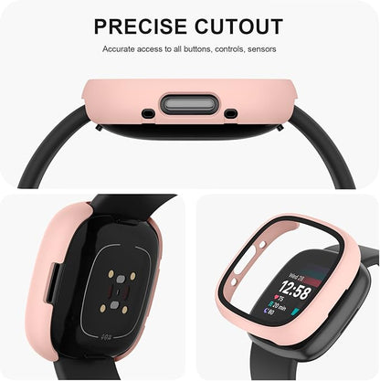 Vancle Case for Fitbit Versa 4 / Fitbit Sense 2, 4-Pack Screen Protector Tempered Glass Full Around