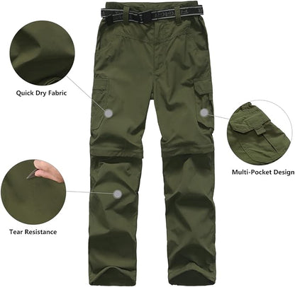 Boy’s Convertible Hiking Pants Lightweight Quick Dry Zip Off Pants for Kids Youth Outdoor UPF 50+