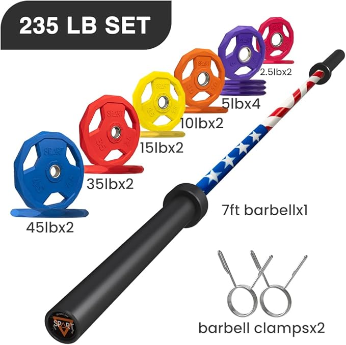 7FT Olympic Barbell Bar with Weight Plate Set Combo, Solid Olympic Bar with Bearings, 700Lbs