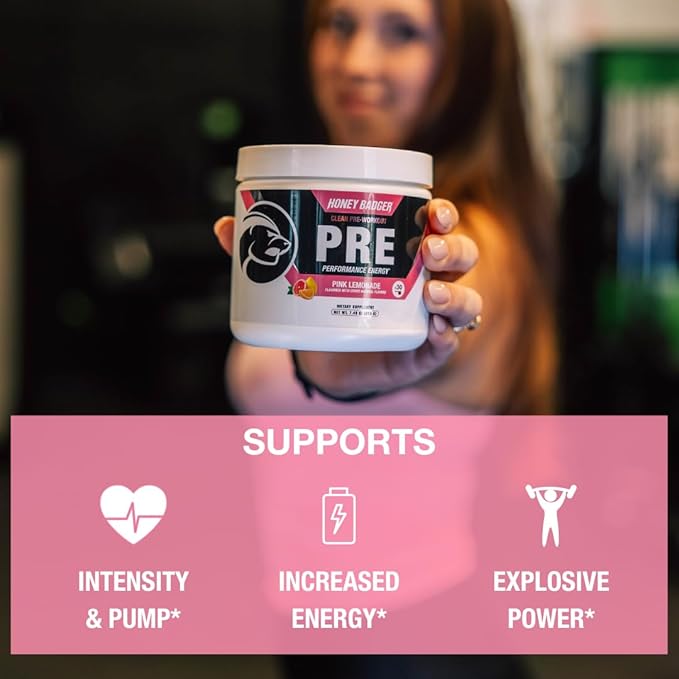 Honey Badger Pre Workout Powder, Keto Vegan Preworkout for Men & Women, Beta Alanine & Caffeine