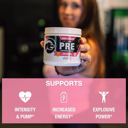 Honey Badger Pre Workout Powder, Keto Vegan Preworkout for Men & Women, Beta Alanine & Caffeine