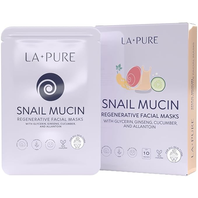 Snail Mucin Mask ??10ct Korean Sheet Mask Pack for Signs of Aging, Aid Skin Repair & Hydration
