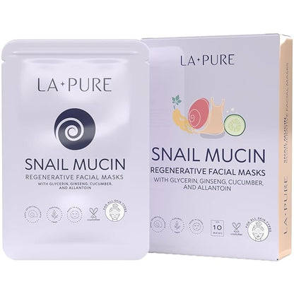 Snail Mucin Mask ??10ct Korean Sheet Mask Pack for Signs of Aging, Aid Skin Repair & Hydration