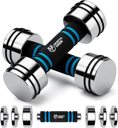 Northdeer Steel Dumbbells Ultracompact & Adjustable Chrome Dumbbell with Foam Handles 5lb 10lb 15lb