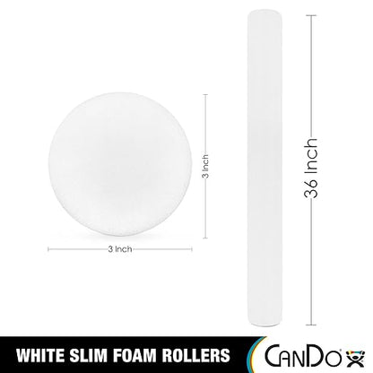 CanDo Slim White PE Foam Rollers for Exercise, Fitness, Muscle Restoration, Massage Therapy, Sport