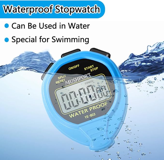 Waterproof Stopwatch Timer Only Stopwatch Mode, ON/Off Silent Simple Operation, Without Clock Date