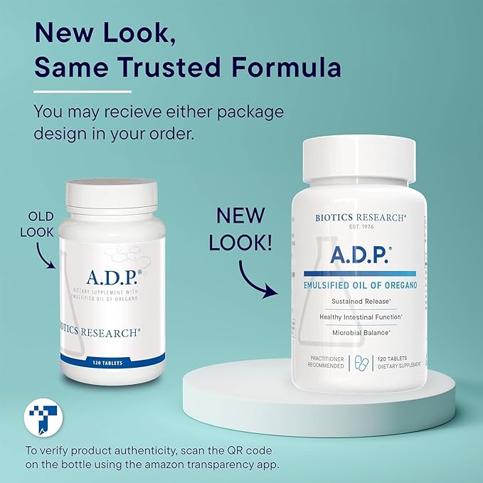 Biotics Research A.D.P. Emulsified Oil of Oregano Tablets for GI Health -Sustained Release for High