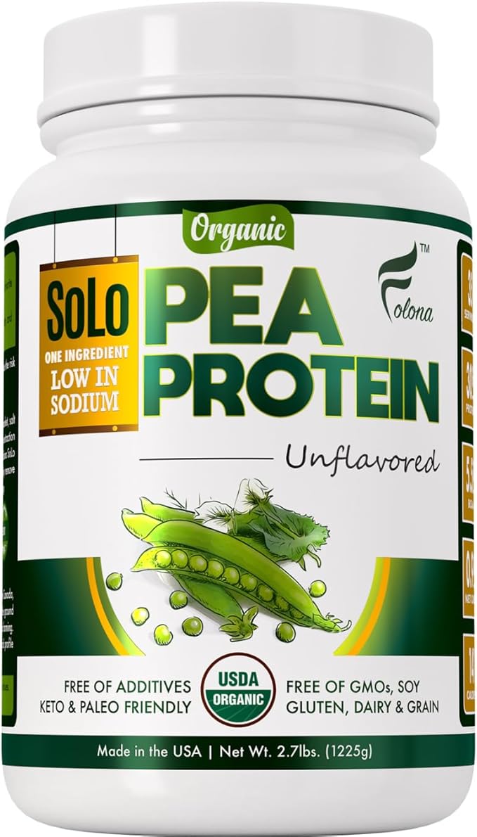 Solo Organic Pea Protein Isolate, Low in Sodium, Canada Grown Peas, 100% Vegan, Non-GMO, Unflavored