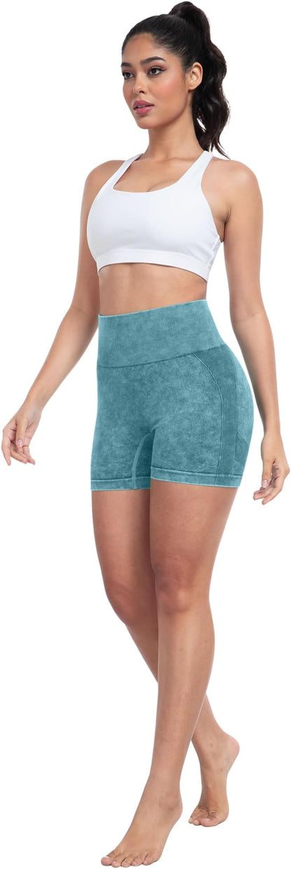 CHRLEISURE Women's 4 Packs Workout Gym Shorts, High Waisted Butt Lifting Scrunch Butt Seamless