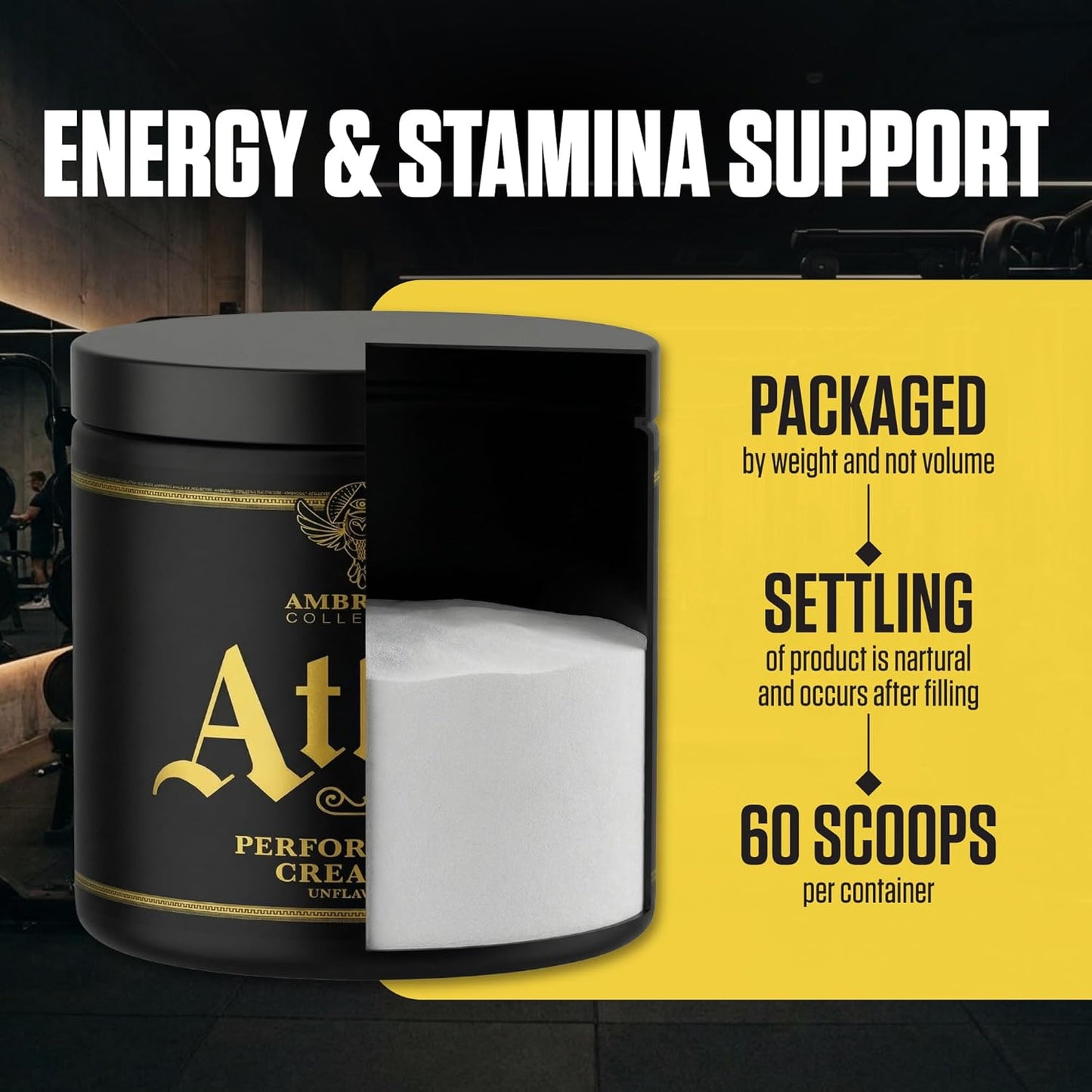 Ambrosia Atlas Creatine Monohydrate Powder | Creapure + Acetic Acid for Enhanced Absorption |
