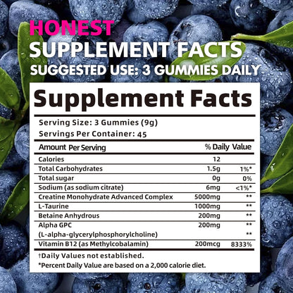 Creatine Monohydrate Gummies for Men & Women - 5g of Creatine Monohydrate per Serving - Sugar
