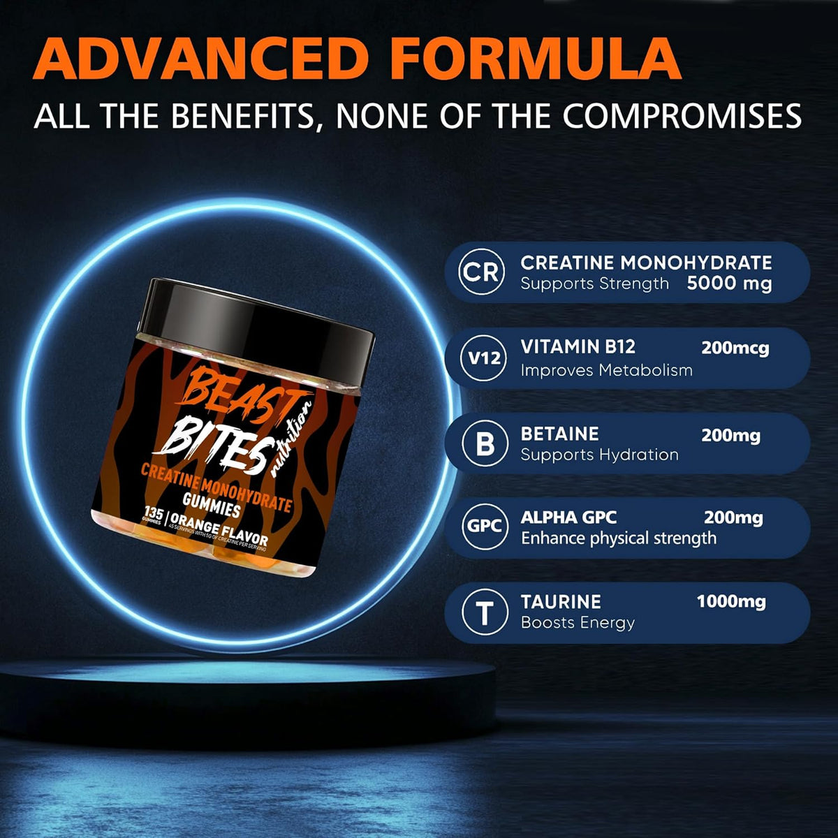Creatine Monohydrate Gummies for Men & Women - 5g of Creatine Monohydrate per Serving - Sugar