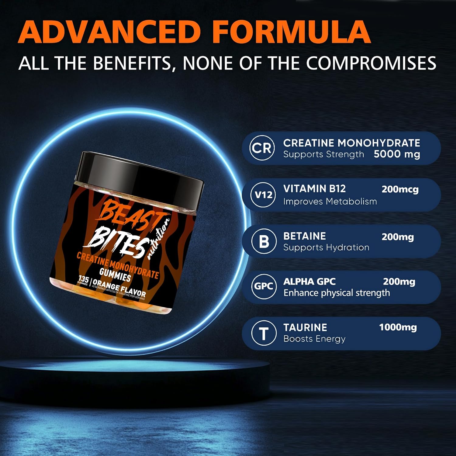 Creatine Monohydrate Gummies for Men & Women - 5g of Creatine Monohydrate per Serving - Sugar