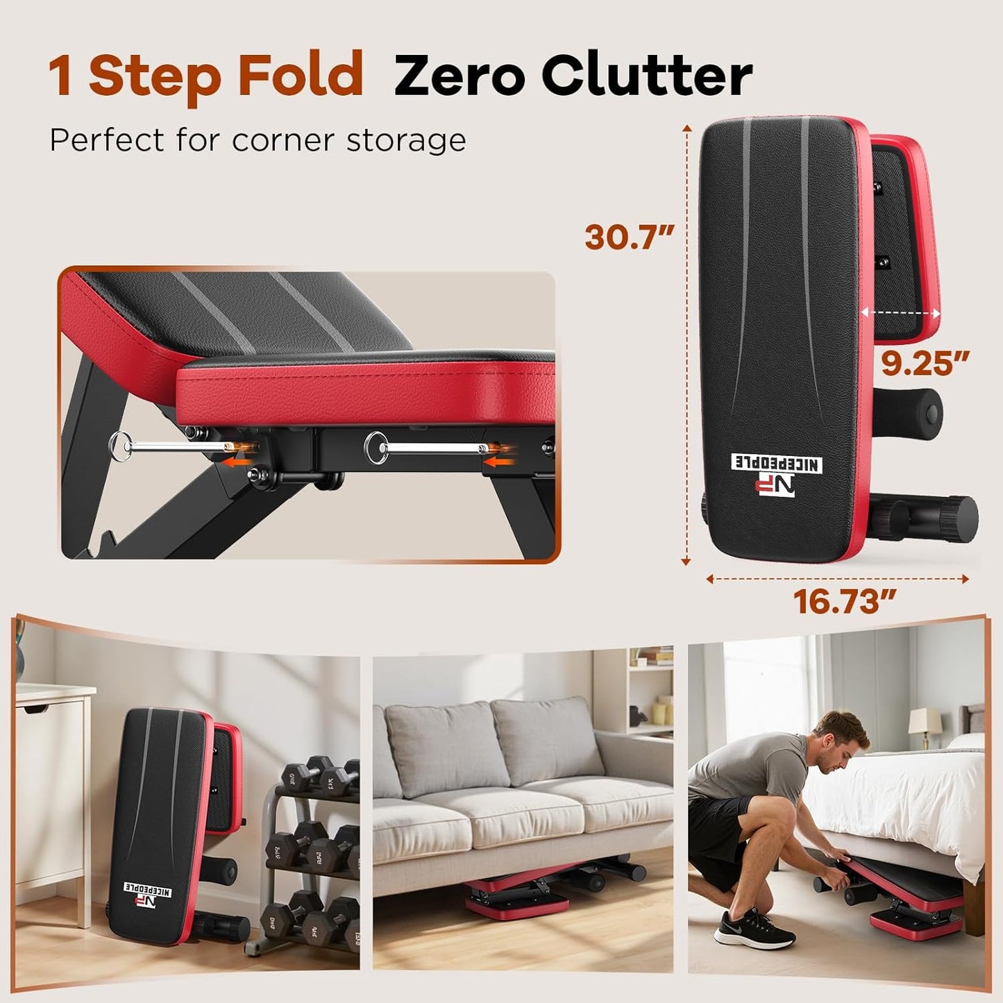 Adjustable Weight Bench for Home Gym, 660LB Capacity Foldable Workout Bench with 8 Backrest