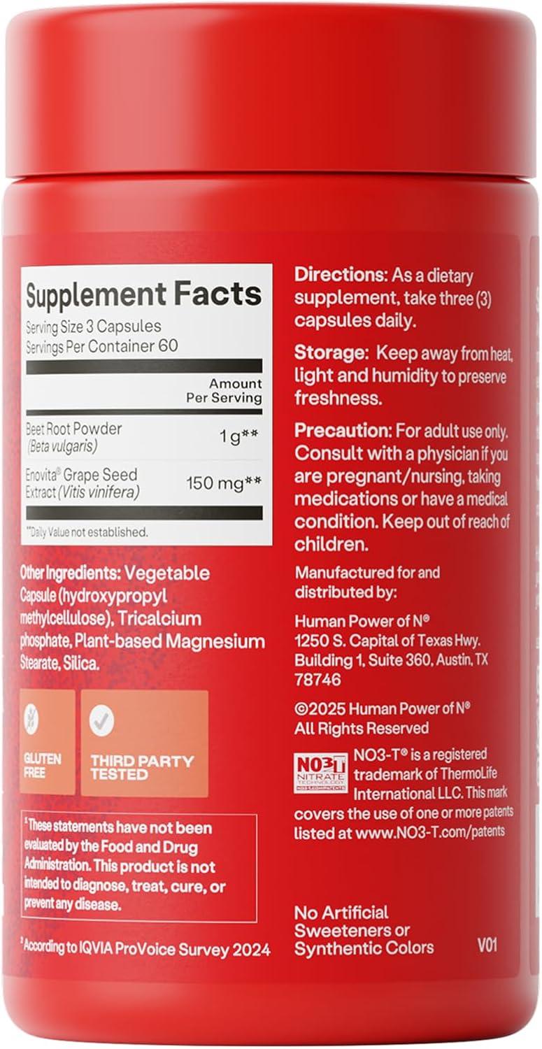 HumanN SuperBeets Beet Root Capsules Quick Release 1000mg, Helps Support Nitric Oxide Production