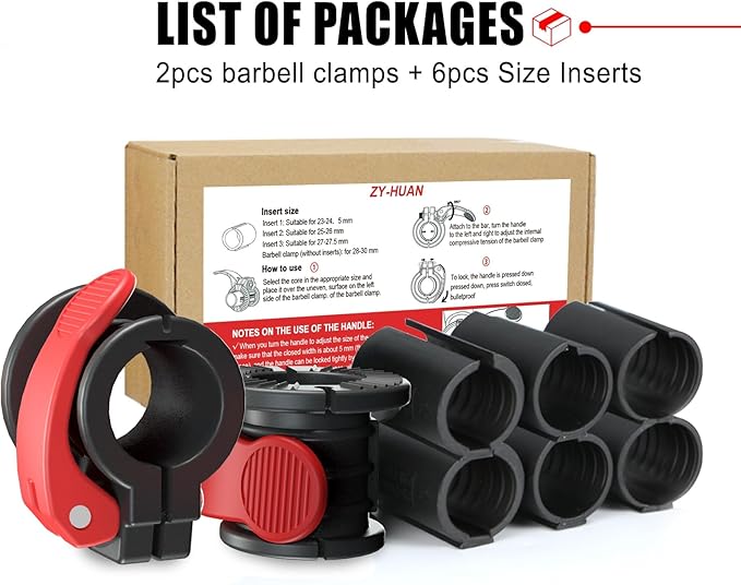 Barbell Clips 1 Inch Quick Release Weight Clamps 0.9-1.18inch Multi-Size Adjustable Olympic Clamps