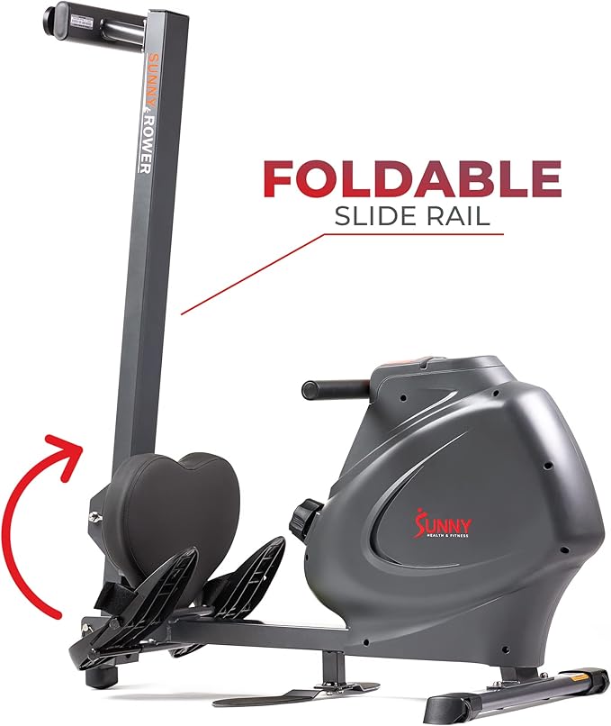 Sunny Health & Fitness Multi-Function Premium Magnetic Rowing Machine, Bicep Curls, Upward Rows