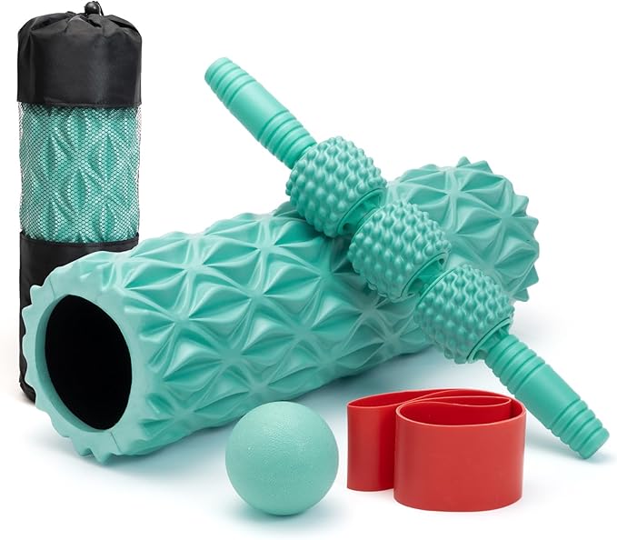 5 in1 Foam Roller Set, Trigger Point Foam Roller, Massage Roller Stick, Massage Ball, Resistance