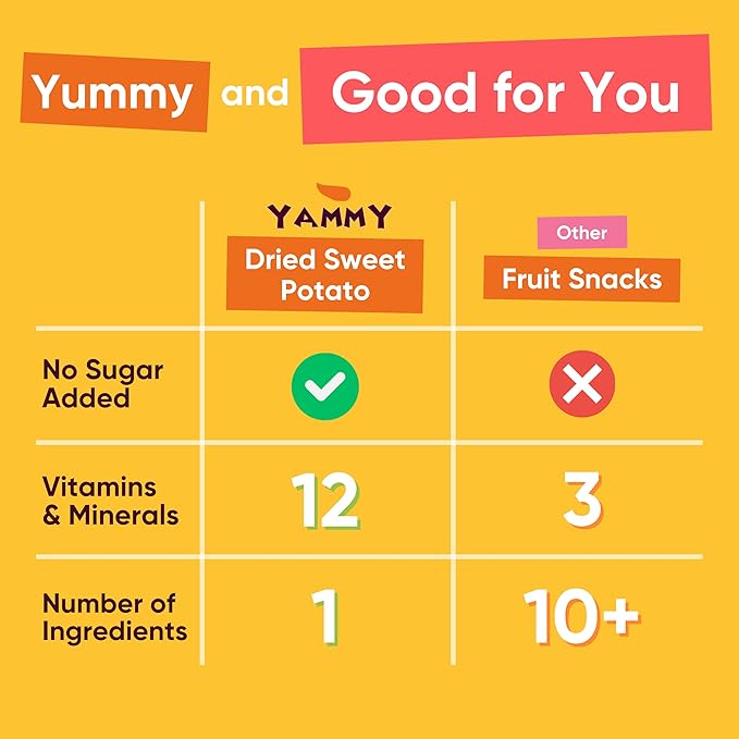 Yammy Dried Sweet Potato Sticks (18 Pack) - 1 Ingredient Healthy Asian Snack for Adults & Kids