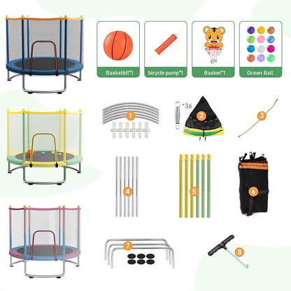 Kids Trampoline with Safety Net – 440lbs Capacity, Upgraded Rust-Proof Ring Legs, Adjustable