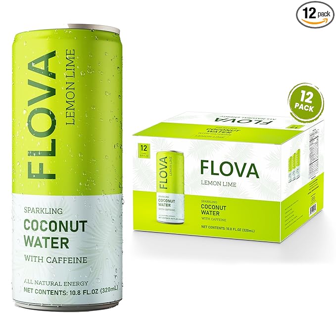 Flova Lemon Lime Energy Drink, All Natural, Electrolytes and Minerals from Coconut Water, 4 Simple