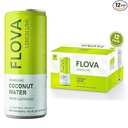 Flova Lemon Lime Energy Drink, All Natural, Electrolytes and Minerals from Coconut Water, 4 Simple