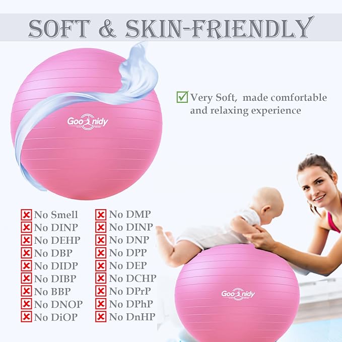 Soft Exercise ball, Anti-Burst Yoga Ball Chair Supports 2200lbs, Workout Equipment w/ Pump for
