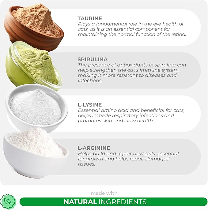 Multivitamin for Cats - 4oz Powder - L-Lysine, Taurine, and Spirulina for Immune Support and Eye