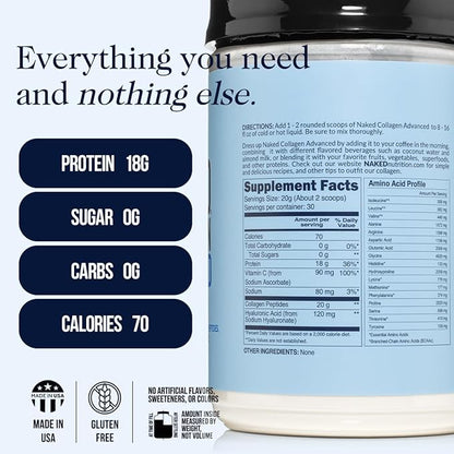 NAKED Collagen Advanced - Peptides Protein Powder, Hyaluronic Acid, Vitamin C, Pasture-Raised