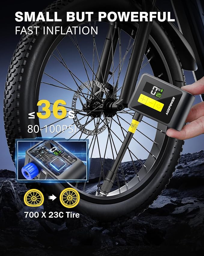 Auxpower BL03 Bicycle Pump with Pressure Gauge, 120PSI Electric Bike Pump with Presta and Schrader