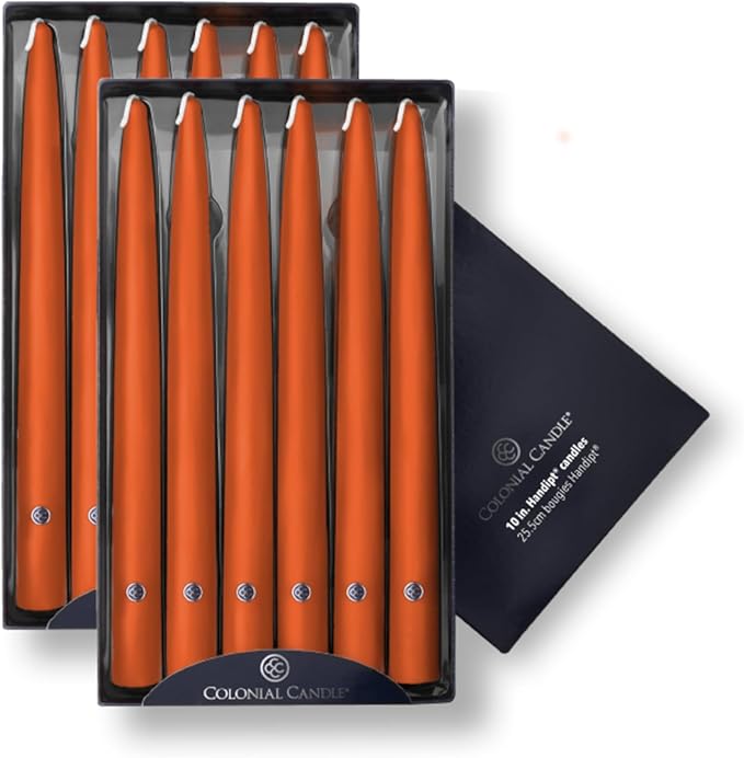 Colonial Candle Unscented Taper Candle, Handipt Collection, Pumpkin, 10 in, Pack of 12 - Up to 8