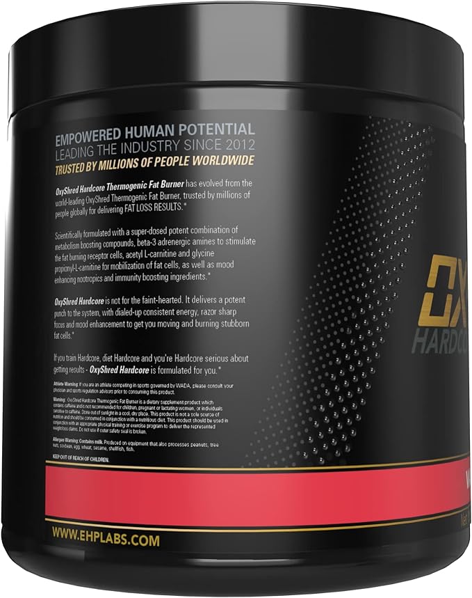 EHP Labs OxyShred Hardcore Super Dosed Pre Workout Powder - Preworkout Powder with L Glutamine &