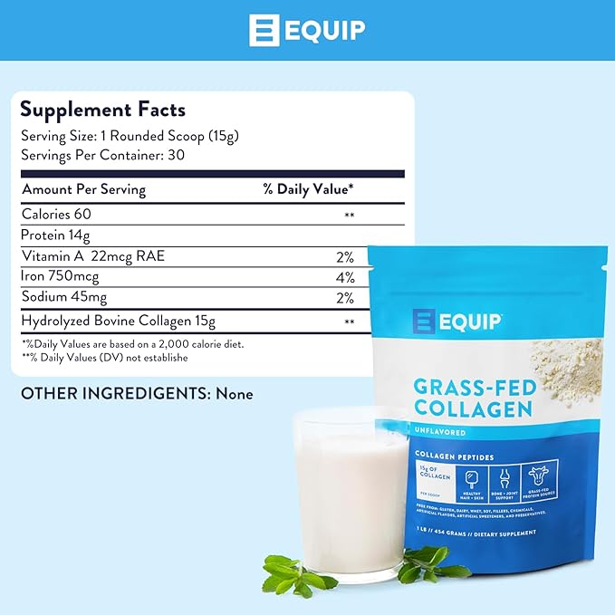 Equip Foods Grass Fed Collagen Powder | Hydrolyzed Bovine Collagen Peptides with Amino Acids |