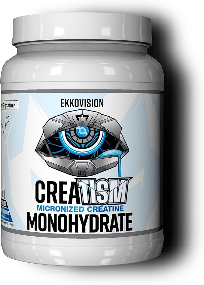 Ekkovision Creatine Monohydrate Powder, Micronized, Puckin' Blue Razz, Pre Workout & Post Workout