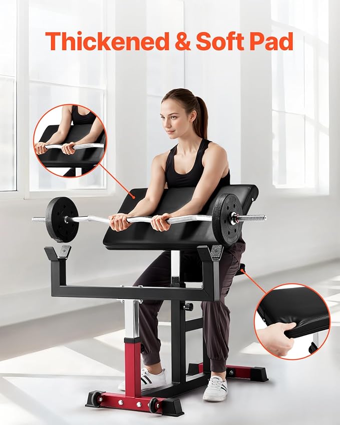 VEVOR Preacher Curl Bench, Strength Training Biceps Machine, Max load 440 LBS Home Gym Equipment