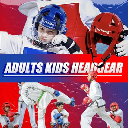 Kids Adults Karate Headgear with Face Shield, MMA Martial Arts Headgear Boxing Soft Helmet